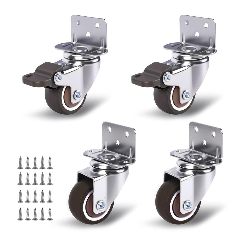 ZUOFANG 1 Inch Small Caster Wheels Set of 4, L-Bracket Casters Low Profile Side Mount Casters, Swivel Rubber Castors for Furniture, Underbed Drawer, DIY Project, Capacity Lbs: 97 Lbs (with 2 Brakes) - Image 1